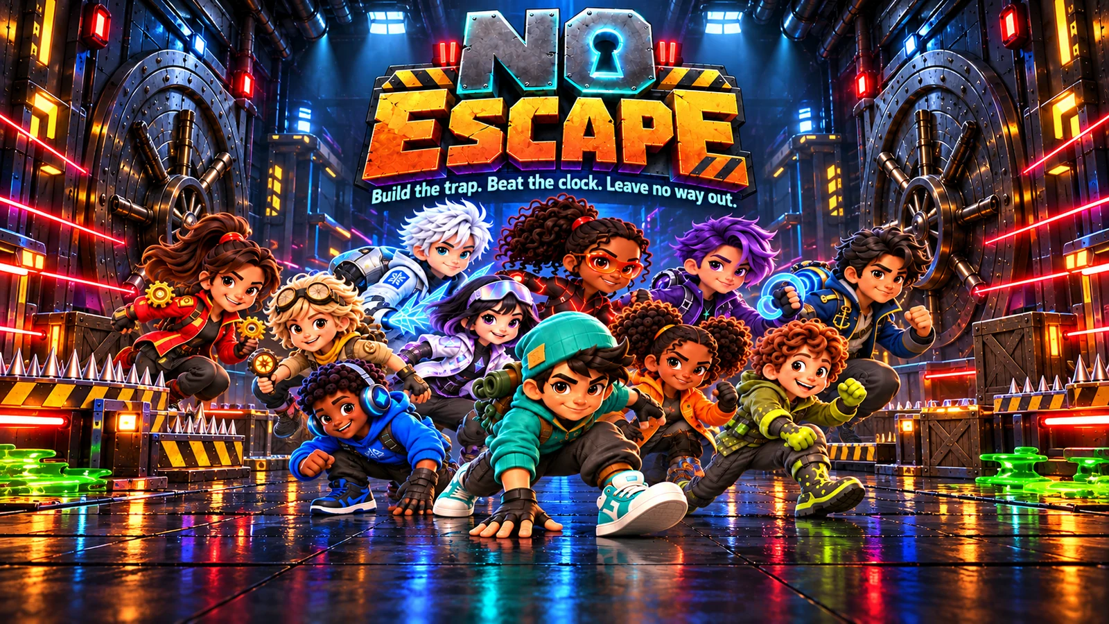 Dash leads the eleven-person crew through a vault filled with traps. Build the trap. Beat the clock. Leave no way out.